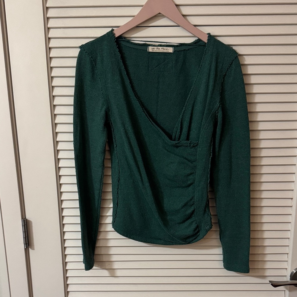 We The Free Deep Green Wrap Blouse